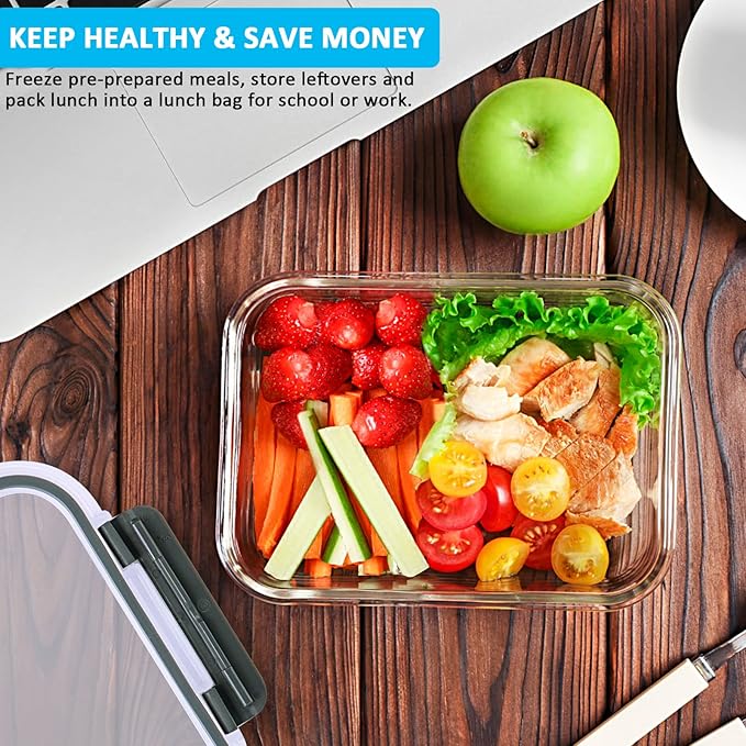 [5-Packs, 30 Oz] Glass Meal Prep Containers with Snap Locking Lids Glass Food Containers,Airtight Lunch Container,Microwave, Oven, Freezer and Dishwasher