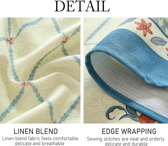 ISAENNE Designer Linen Floral Extra Long Rectangle Tablecloth,Light Green Farmhouse Durable Table Cloth,Washable Decor Tablecloths for Dining Kitchen Thanksgiving Christmas,67"*118"-Floralsea B