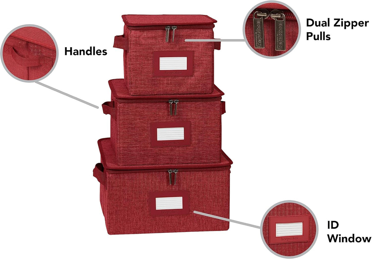 Covermates Keepsakes Dish Storage Box - Stackable, Reinforced Handles, China Storage, Red Heather