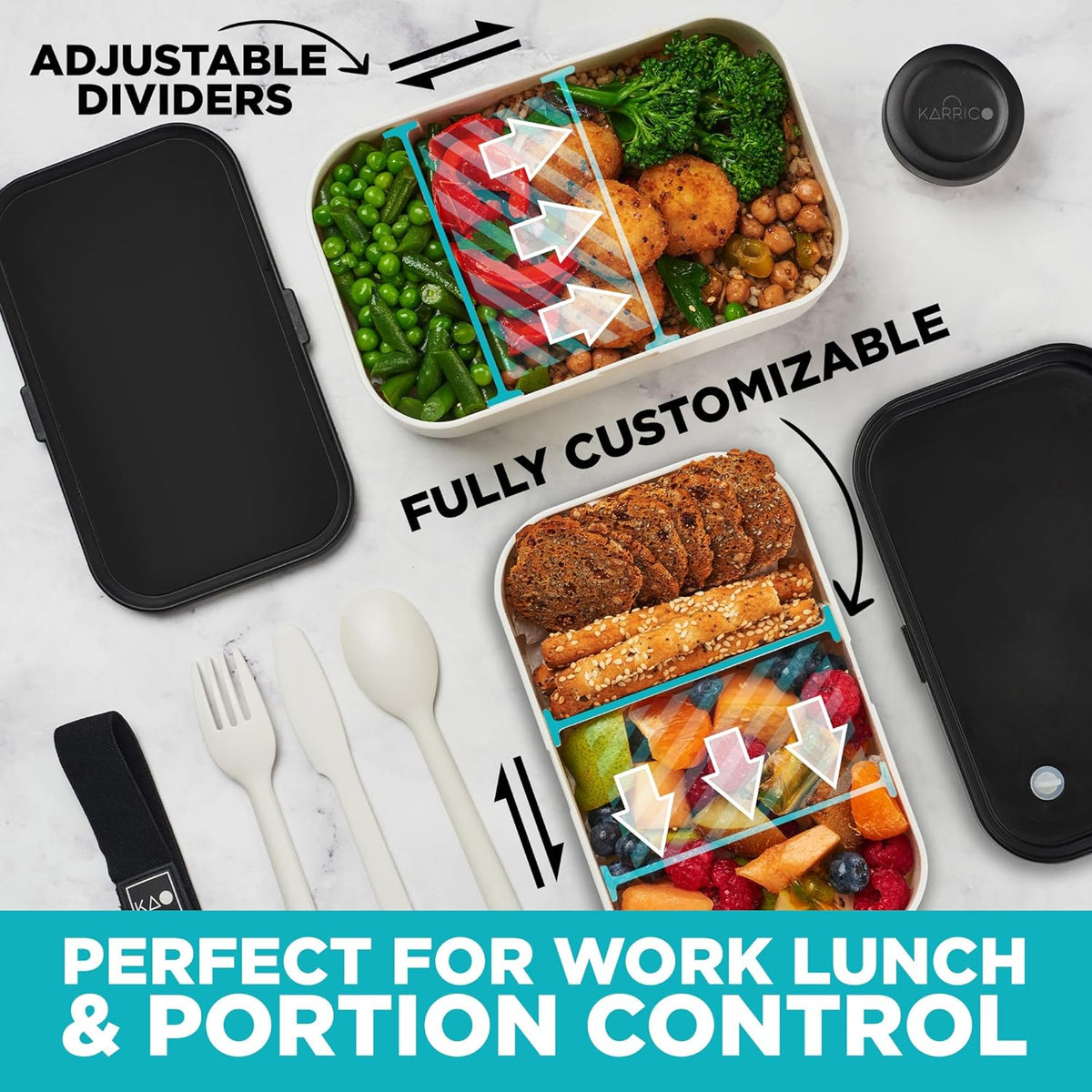 Double Premium Bento Box Adult, 67 fl oz BPA-Free - Cream Stackable Lunch Box with Leak-Proof Lids & Dividers, Perfect for Meal Prep, Lunches & Portion Control