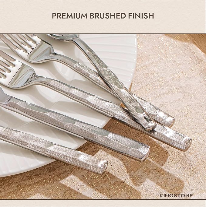 KINGSTONE Silverware Set, 60-Piece 18/10 Stainless Steel Brushed Handle Flatware Cutlery Set, for Kitchen, Home, Party, Wedding Gift, Rust Resistant and Dishwasher Safe