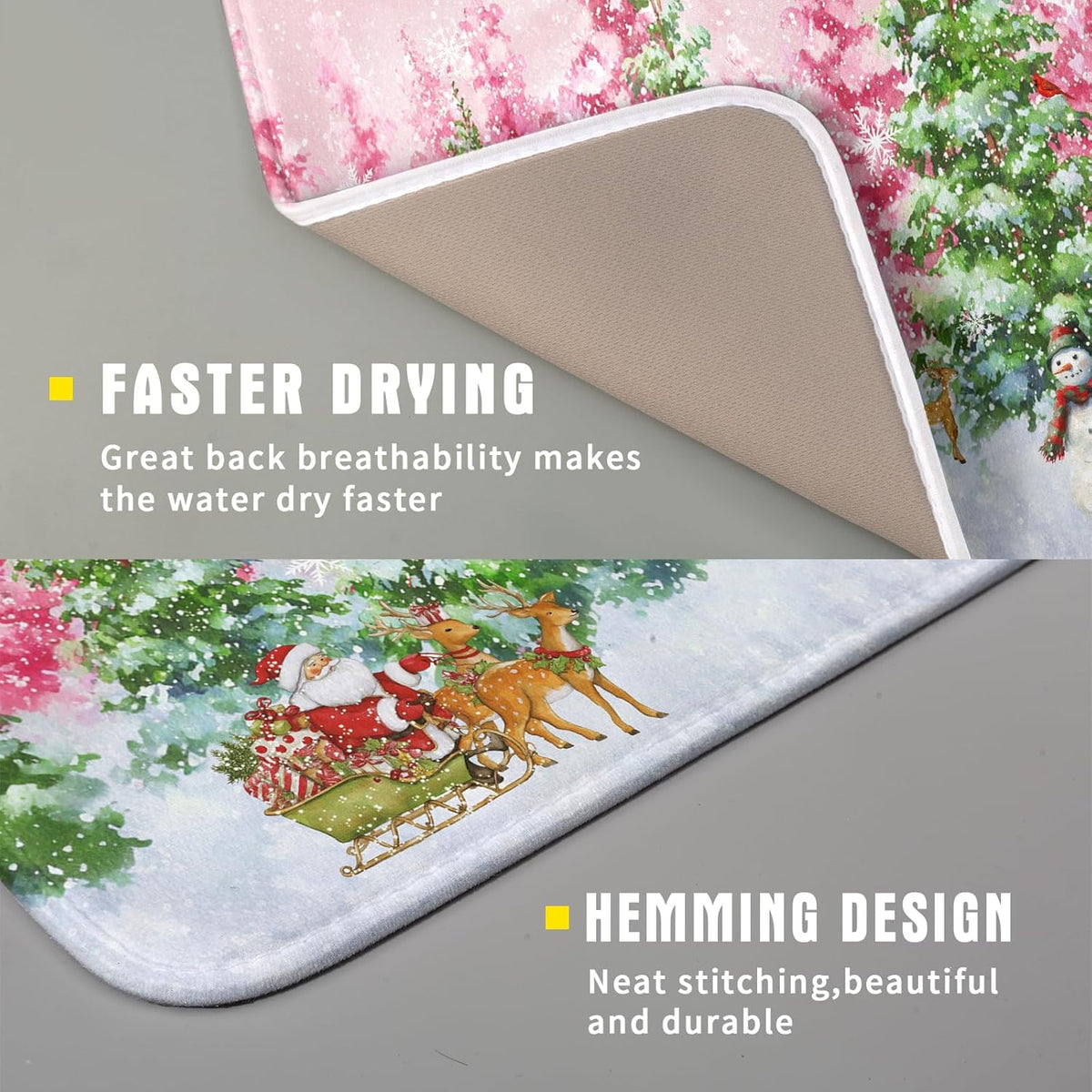 Santa Claus Dish Drying Mats for Kitchen Counter Watercolor Forest Decoration Coffee Mat for Table Decor