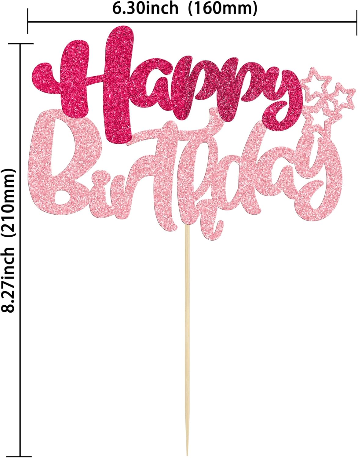 Ephlyn 1Pcs Glitter Happy Birthday Cake Topper for Celebrating Anniversary Theme Party Cake Decorations Supplies Rose Red Pink