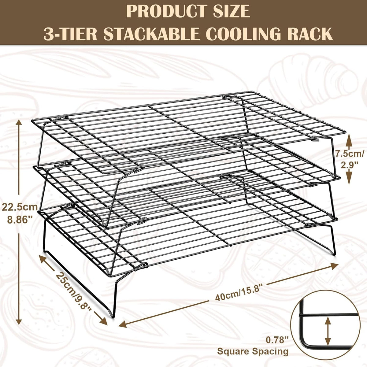 Cooling Racks - 3P Stackable Tall Baking Racks, 10 * 16 Inch Stainless Steel Wire Rack for Baking Sheet, Cooling Racks for Cooking and Baking, Oven and Dishwasher Safe
