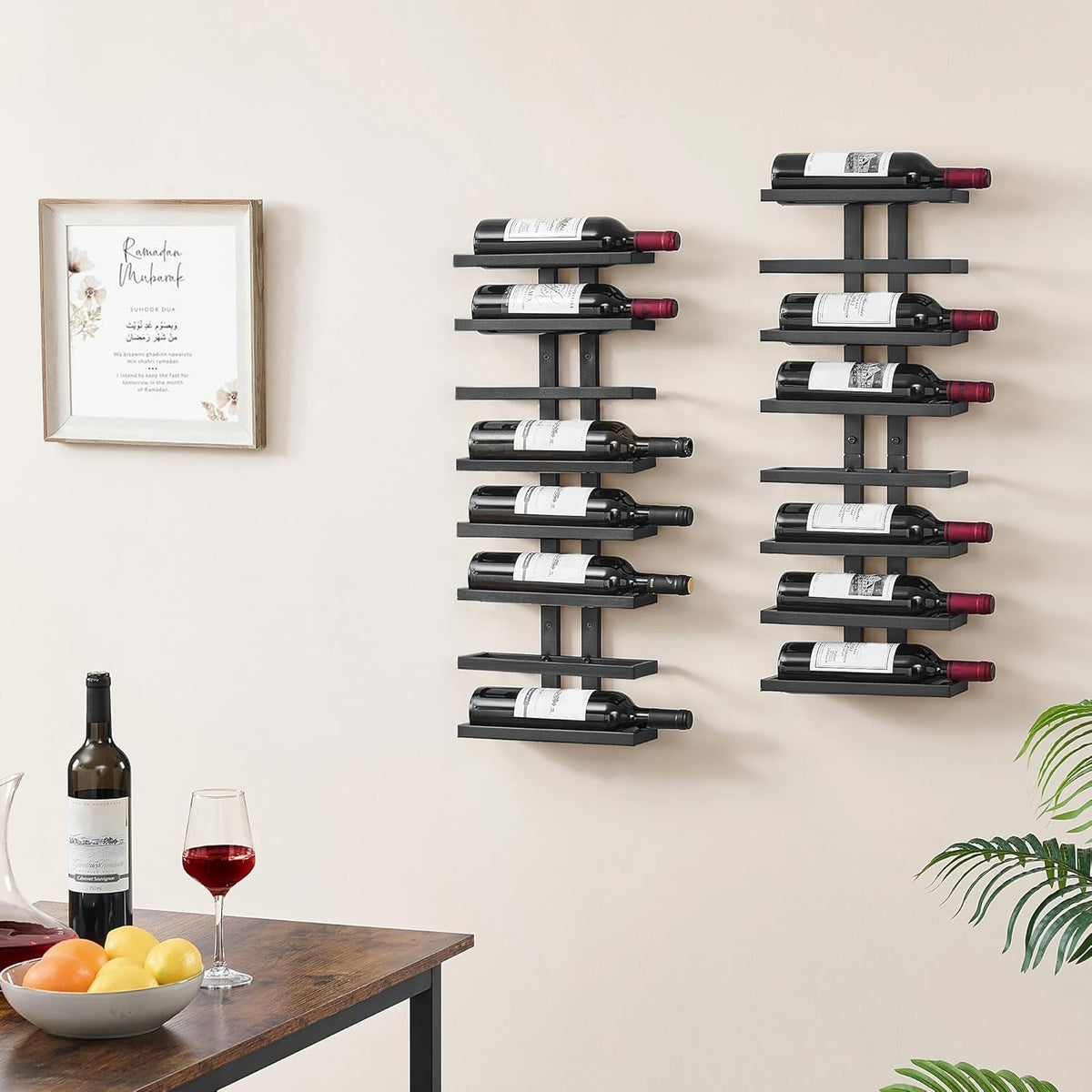 Hoctieon 2-Set 8 Tier Wall Mount Wine Rack (16 Tiers), Wall Racks for Wine Bottles Display and Storage, Hanging Bottle Organizer for Living Room, Dining Room, Wine Cellar, Bar, Black