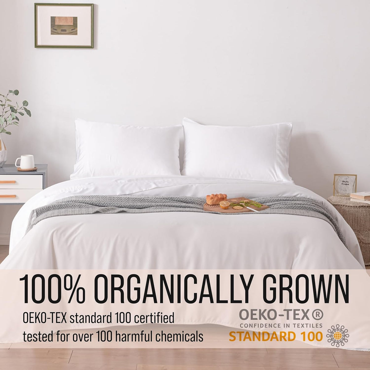 Bella Coterie Luxury Bamboo Viscose Split King Size Sheet Set | 100% Organically Grown | Ultra Soft | Cooling for Hot Sleepers | 18" Deep Pocket [White]