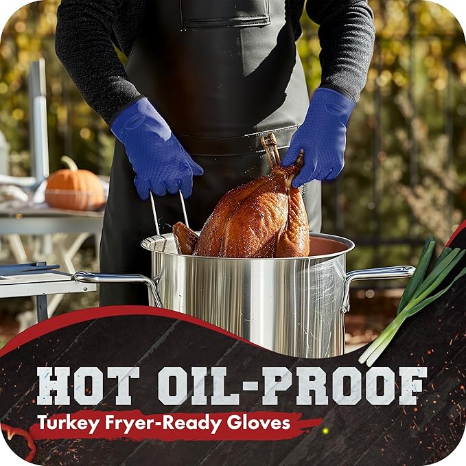 KITCHEN PERFECTION Silicone Smoker Oven Gloves -Extreme Heat Resistant Bbq Gloves -Handle Hot Food Right on Your Smoker Grill Fryer Pit|Waterproof Oven Mitts Grill Gloves |Superior Value Set+3 Bonuses