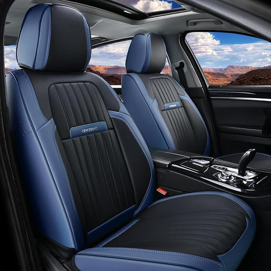 Coverado Car Seat Covers Front, Seat Covers for Cars, Waterproof Car Seat Cushions, 2-Pack Leather Carseat Seat Protectors, Universal Seat Covers Fit for Most Sedans SUV Pick-up Trucks(Blue&Black)
