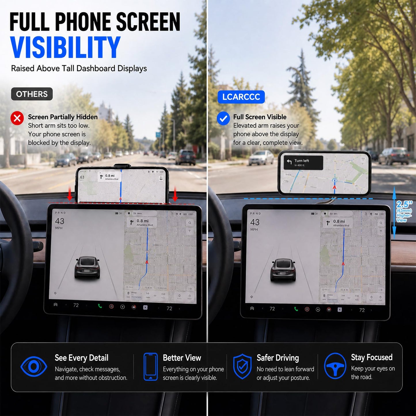 LCARCCC MagSafe Phone Mount, 175mm Long Arm Dashboard Holder