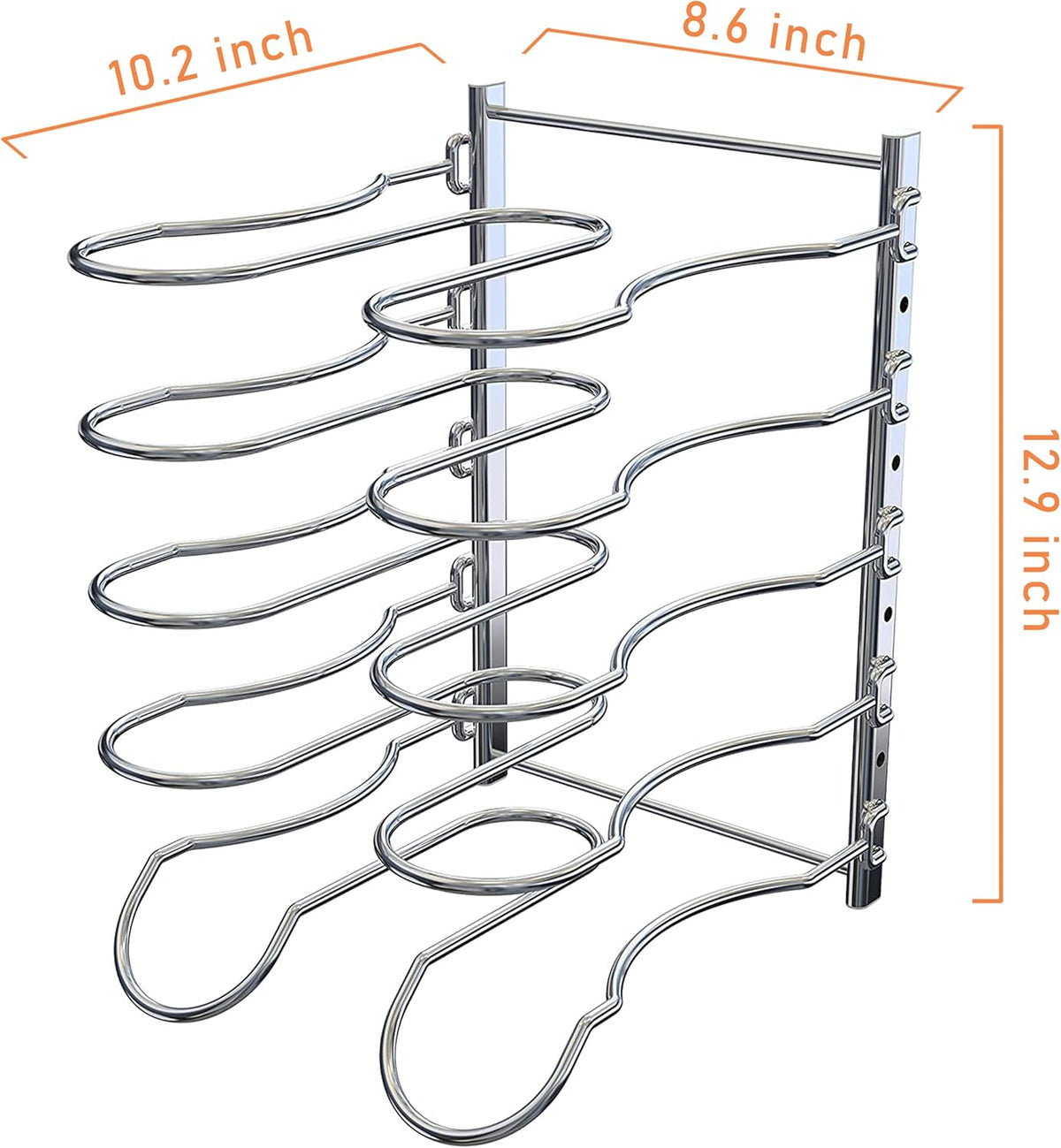 CAXXA Heavy Duty Pan Rack, Pot Lid Rack, Kitchen Cabinet Pantry Cookware Organizer Rack Holder with 5 Adjustable Dividers, Chrome