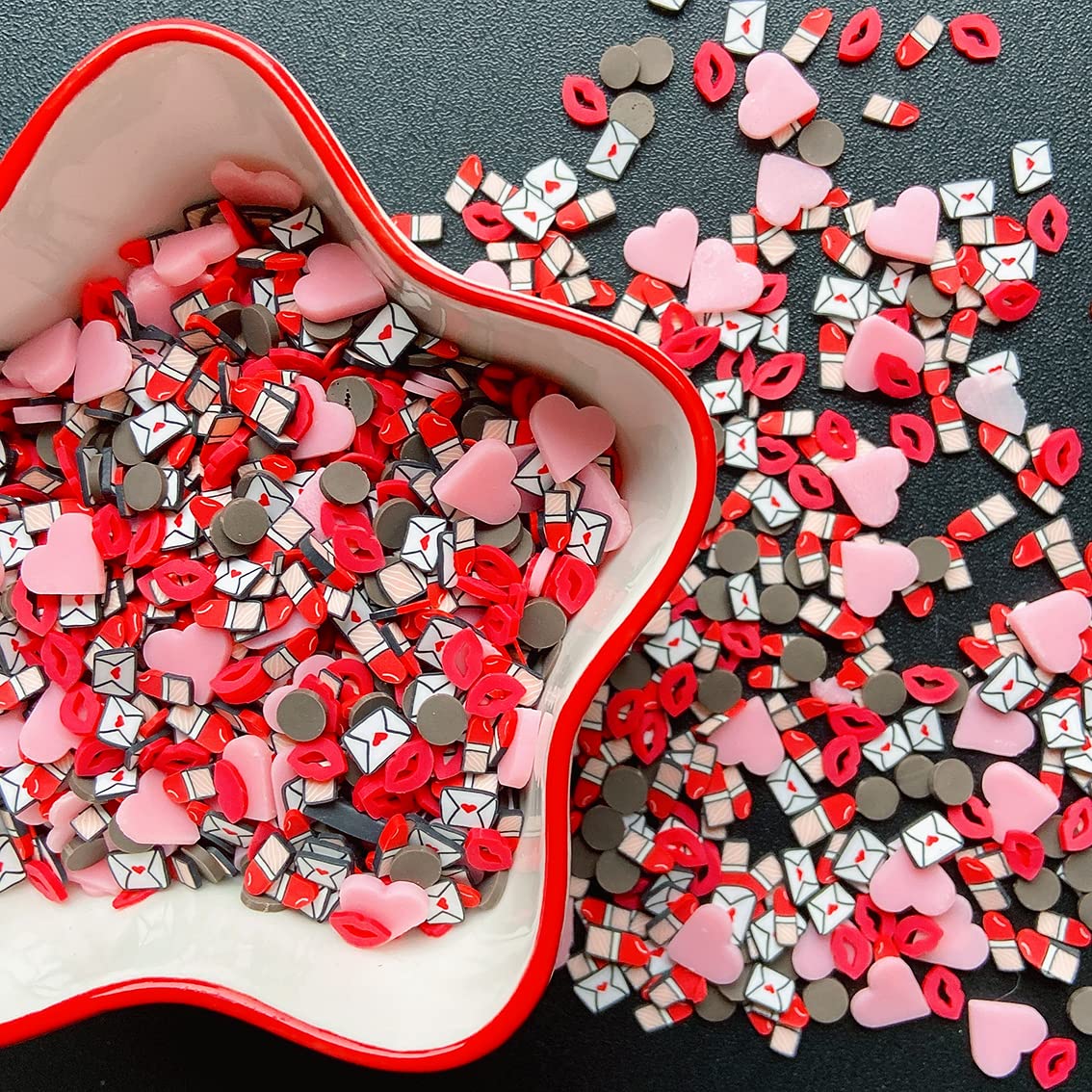 EHOPE Fake Sprinkles Clay Sprinkles Polymer Clay Slices for Nail Art DIY Crafts Cake Phone Case (40G-Letter+Lips-45)