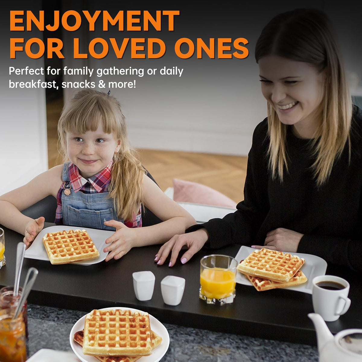 Baker’s Friend Belgian Waffle Maker, Square Waffle Iron, Waflera Electrica, Non Stick Cooking Plate, Classic & Multi Waffle Makers, 4-Slice, Aqua