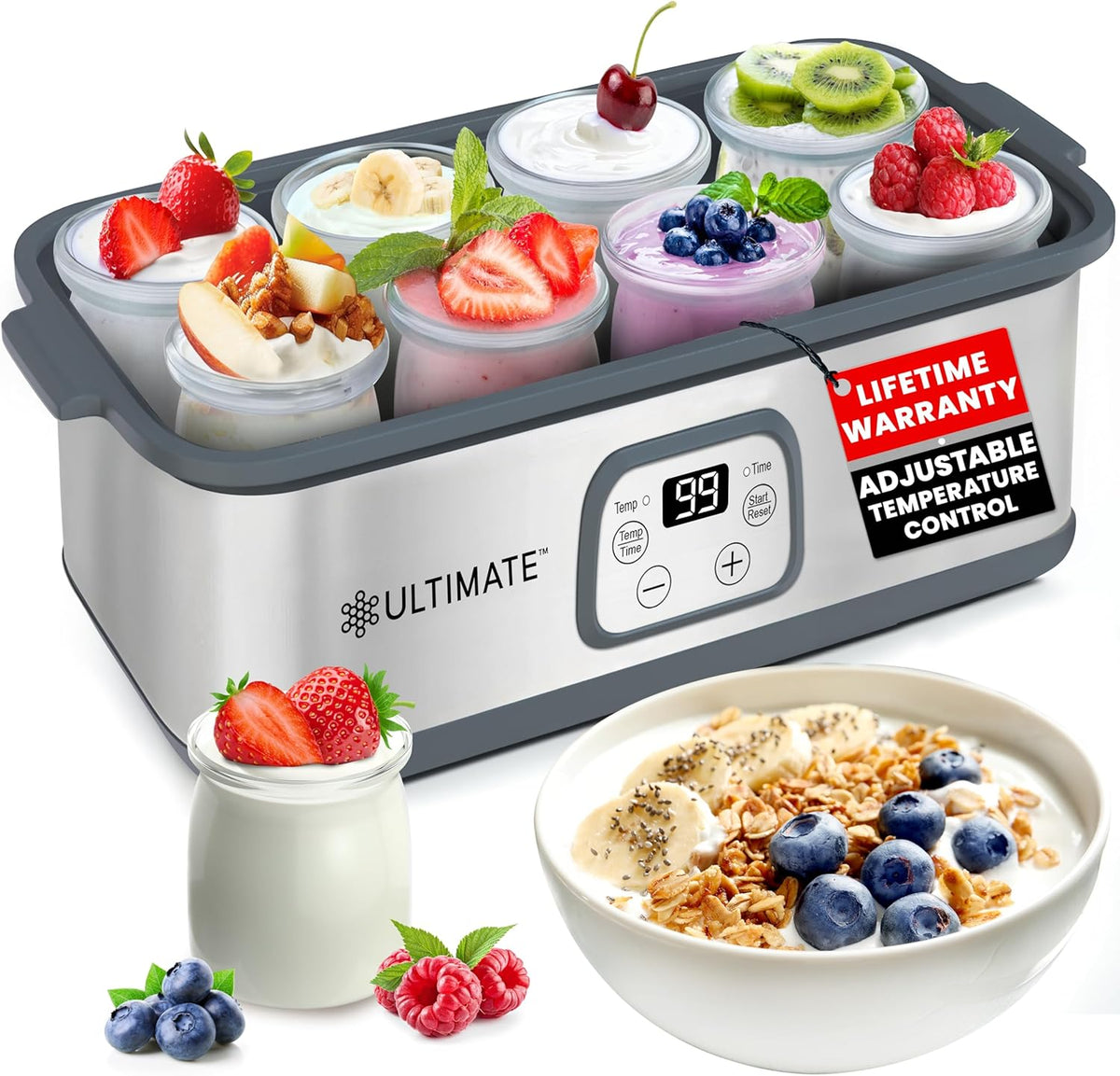 Ultimate Probiotic Yogurt Maker with Adjustable Temperature & Time Control - Make Trillions of Live Probiotics & Get Better Gut Health - ULTIMATE LIFETIME WARRANTY - Wellness Gifts for Men & Women