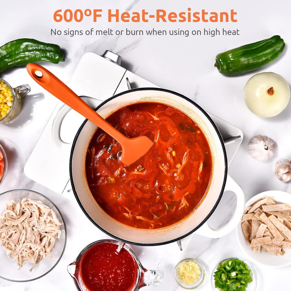 Heat Resistant Silicone Large Spatula: U-Taste 600ºF High Heat Flexible 11.38in Silicon Mixing Stirring Cooking Scraping Baking Bowl Scraper Seamless Spreader for Kitchen Nonstick Cookware (Orange)