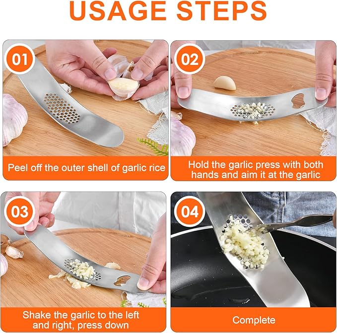 Stainless Steel Garlic Press, 304 Food Grade Direct-Press Tool, Fast Mincing, Easy to Use & Clean for Kitchen