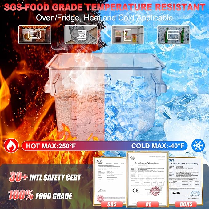 2QT&4QT NSF Food Storage Containers with Lids: 4 PCS [Total Food Grade][Hot&Cold Resistant] Commercial Clear Food Storage Containers for Restaurant Kitchen Proof Dough (Red)