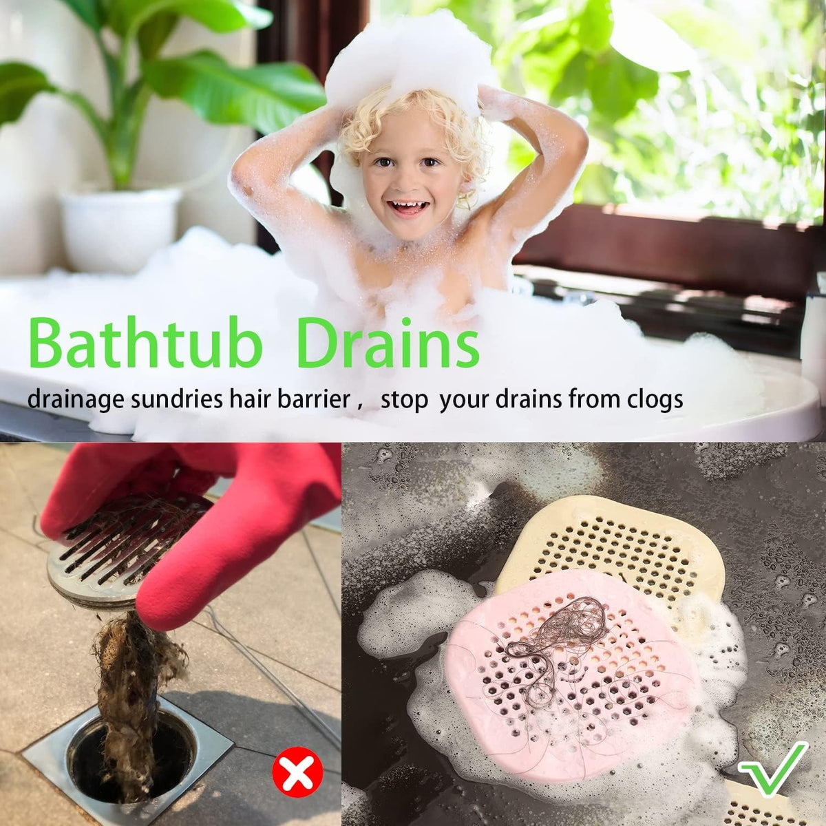 2 Pack Drain Hair Catcher Silicone Drain Cover Sink Drain Strainer Hair Stopper for Shower Kitchen Bathroom Tub Pure White