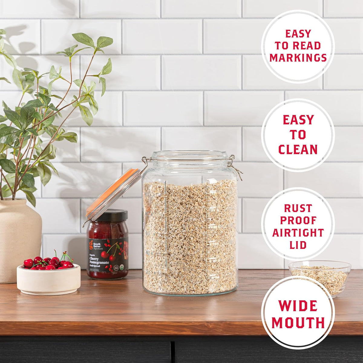 kitchentoolz 1 Gallon Glass Mason Storage Jars with Airtight Lids & Measurment Marks, Super Wide Mouth Canning Jars with Large Capacity for Pickles & Overnight Oats - 1 Pack