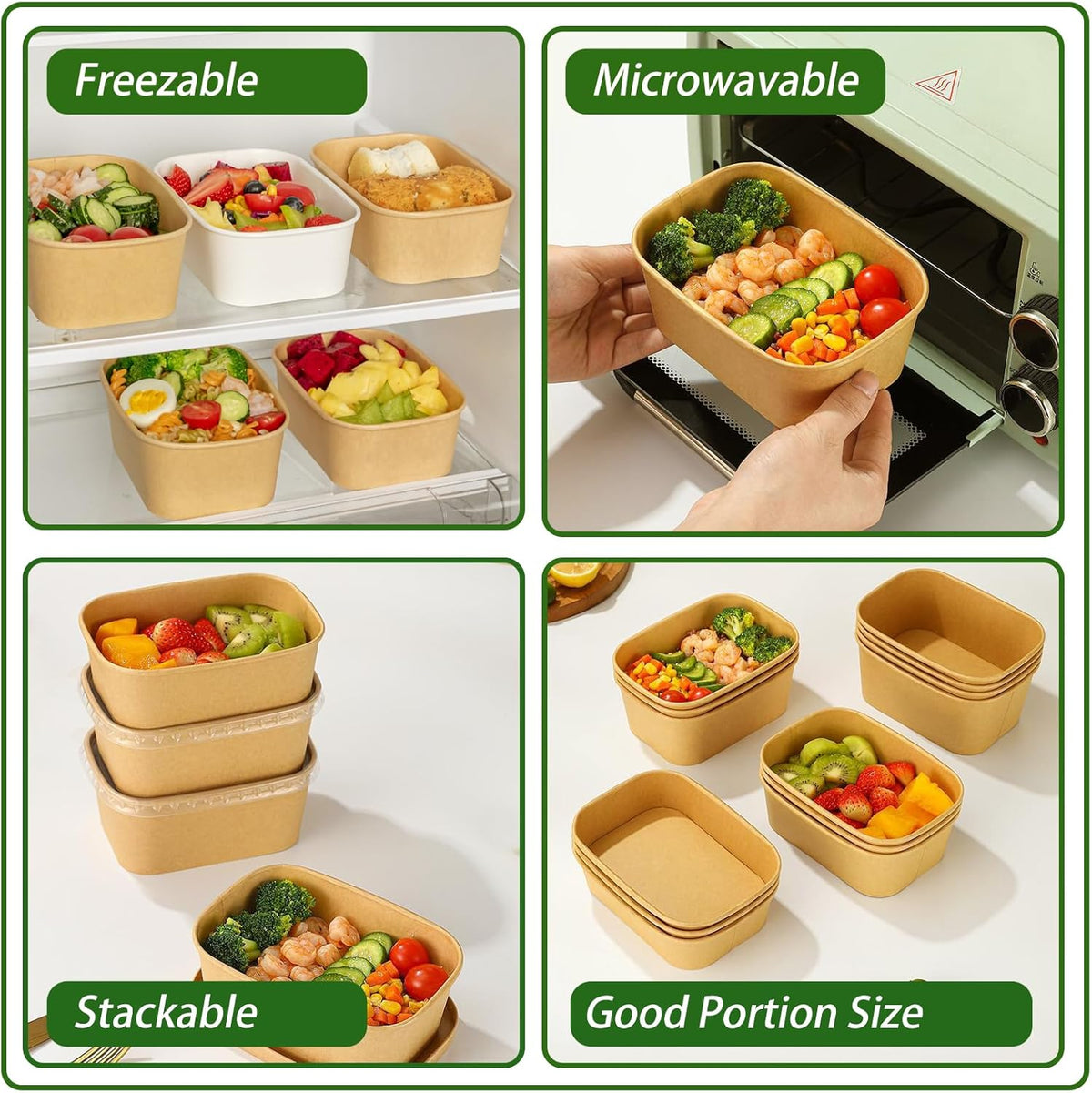 DI QIU REN 50-Pack 29oz Disposable Kraft Paper Bowls【with Lids and Forks】, Meal Prep Containers Disposable Large Paper Bowls Leakproof Take Out To Go Food Containers, Microwave Safe for Hot/Cold Food