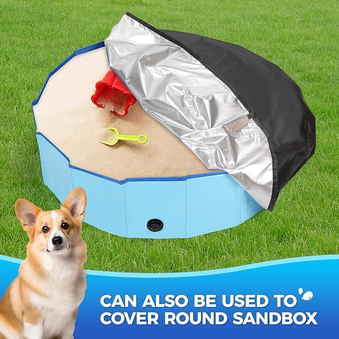 63 inch Foldable Dog Pet Bath Pool Cover, Portable Round Collapsible Pool Cover with Oxford Cloth Material and Drawstring Design for Dog Pet Pool, Waterproof and Dustproof (Black)