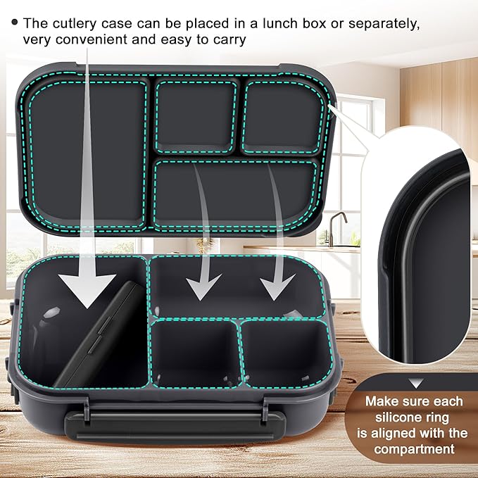 Amathley Lunch Box Kids,Bento Box Adult,Leakproof Lunch Containers for Adults/Kids/Toddler,1200ML-4 Compartments bento Lunch box with Utensil,Microwave & Dishwasher & Freezer Safe (Dark Gray)