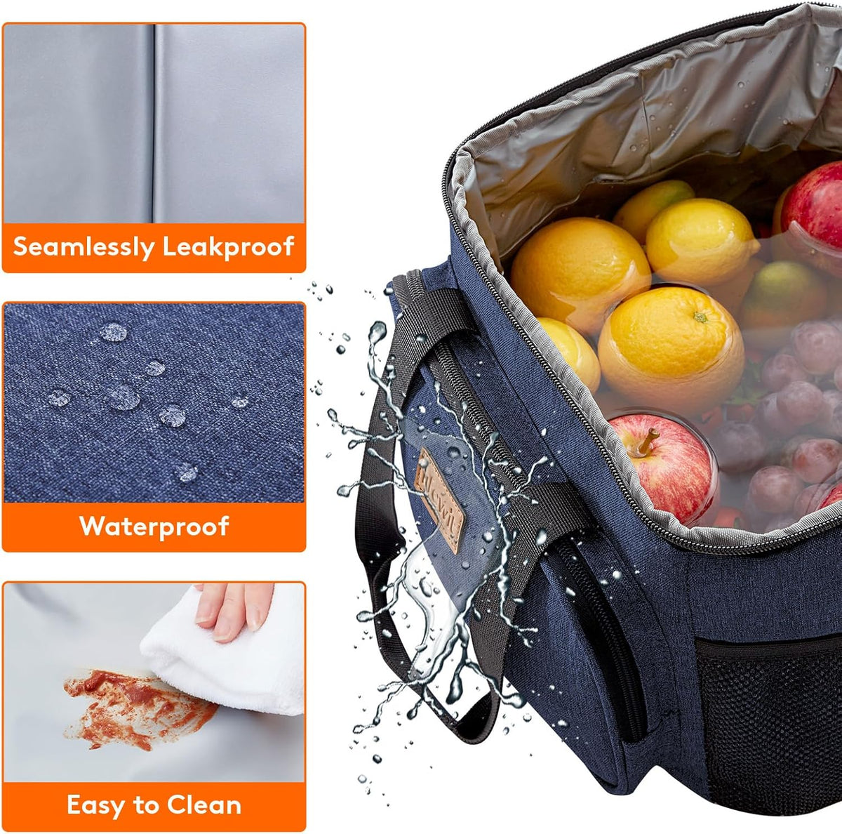 Lifewit Large Lunch Bag Insulated Lunch Box Soft Cooler Cooling Tote for Adult Men Women, Dark Blue 24-Can (15L), 11.8" × 9.1" × 9.1"