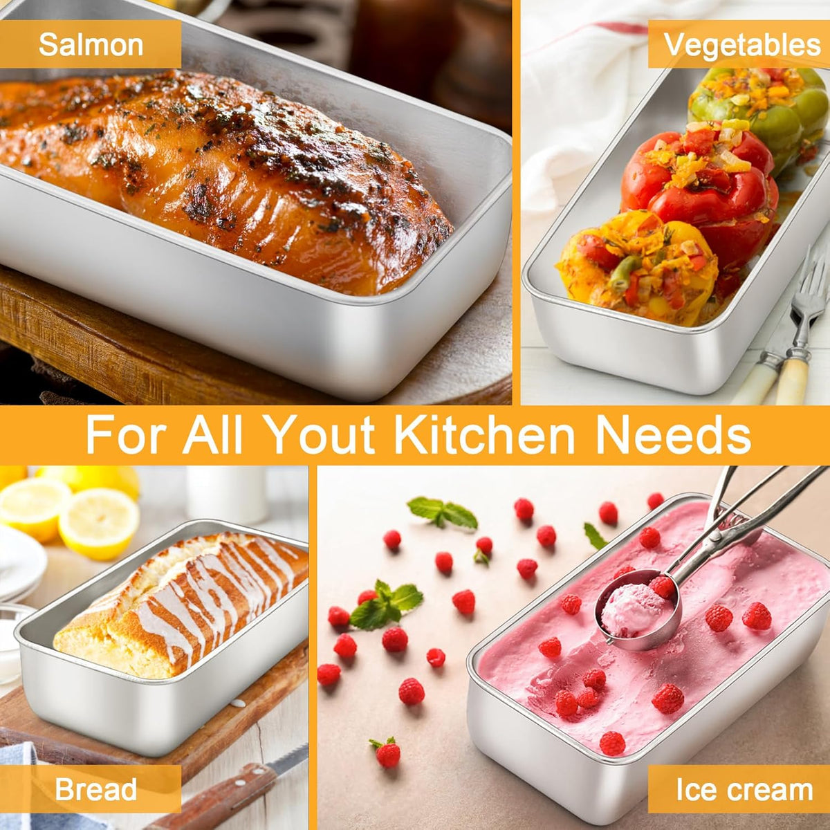E-far Loaf Pan Set of 4, 9x5 Inch Stainless Steel Bread Loaf Pan, Metal Bakeware for Baking Bread Cake Meatloaf Brownies, Healthy & Non Toxic, Easy Release & Dishwasher Safe