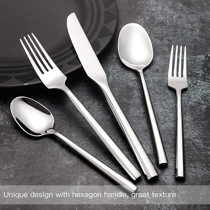 Silverware Set Flatware Set 40 Pieces Stainless Steel Cutlery Set Hexagonal Pattern Mirror Finished Home Daily Use Housewarming Wedding Gift Service for 8