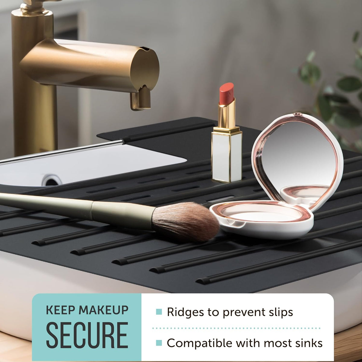 Maplefield Bathroom Sink Cover for Counter Space, Heat Resistant Silicone Sink Mat for Your Beauty Routine, Small Bathroom Space Saver Sink Cover for Makeup (Black Large, 22 x 2 x 2 Inches)