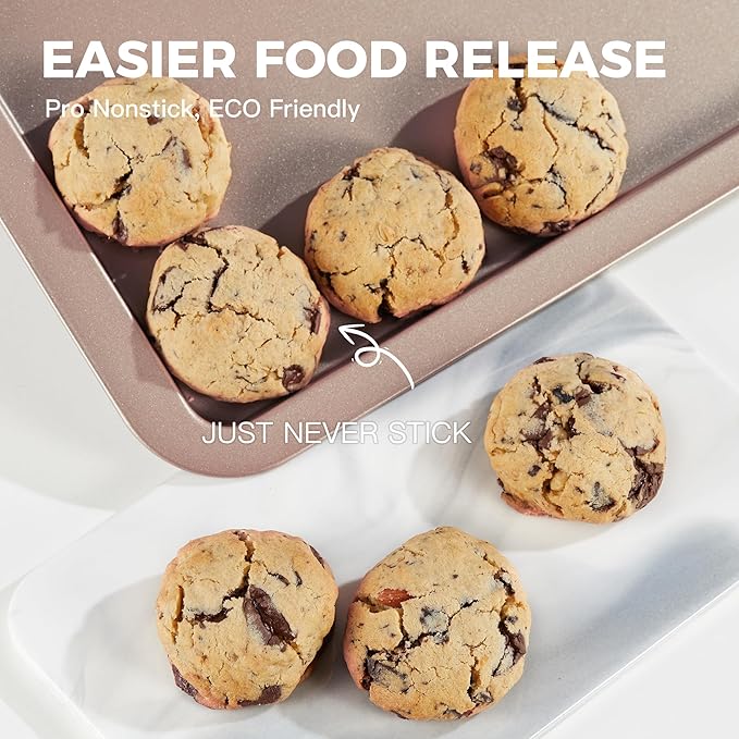 HONGBAKE Cookie Sheets, Baking Sheet Set, Nonstick Oven Pan with Wider Grips, 3 Pack Half/Jelly Roll/Quarter Baking Tray, Premium & Dishwasher Safe