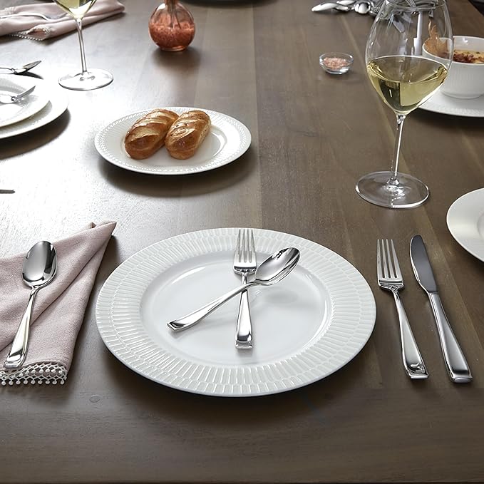 Oneida Silverware Set For 12, Moda 65-Piece Fine Flatware Set with Serving Utensils, Service For 12, 18/10 Stainless Steel, Dishwasher Safe For home, Knives Spoons and Forks Set (Silver, 65 pieces)