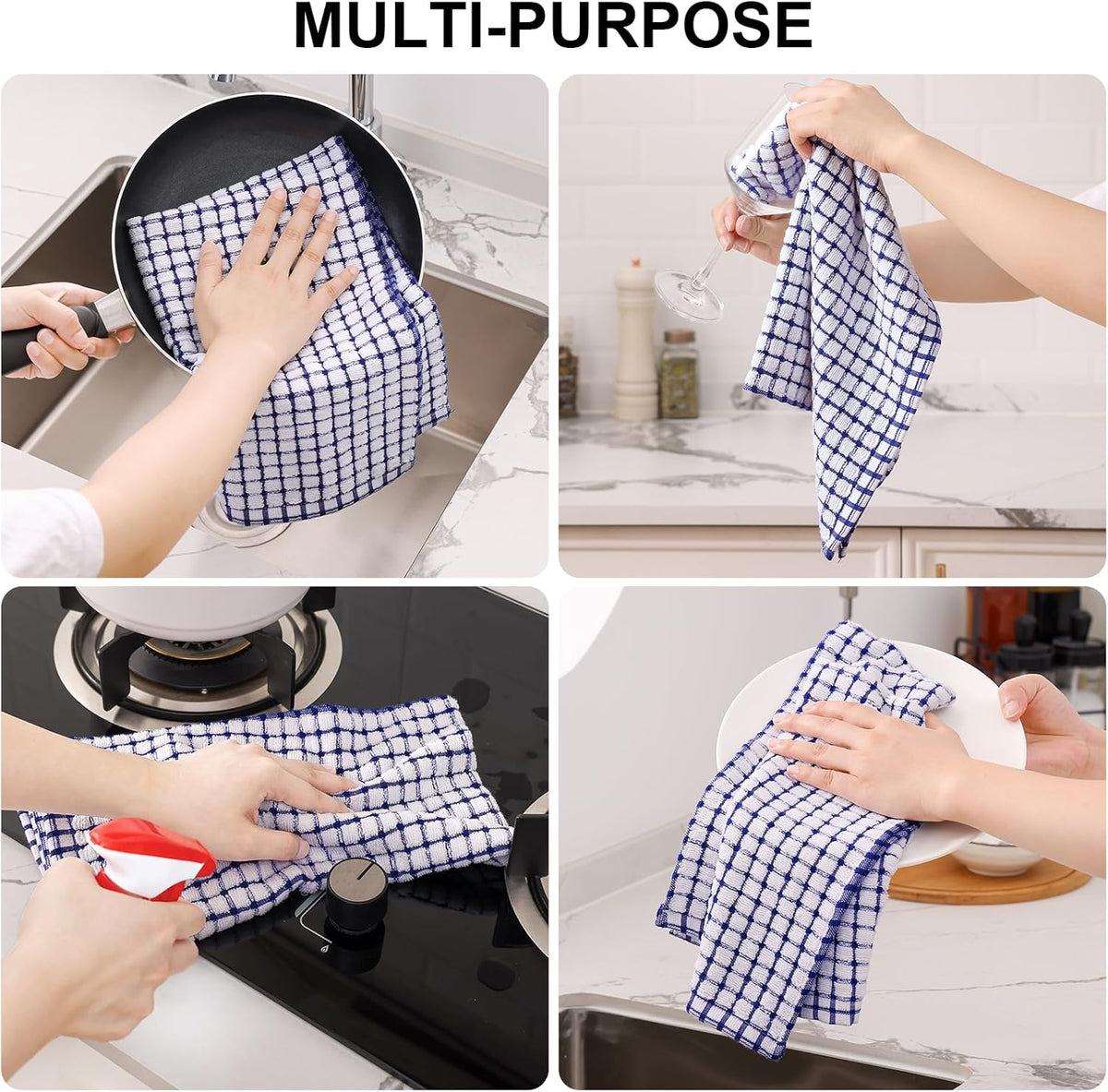 Kitinjoy Cotton 6 Pack Terry Kitchen Towels, 16 x 25 Inches Super Soft and Absorbent Dish Towels, Quick Drying Hand Towels for Kitchen Drying, Blue