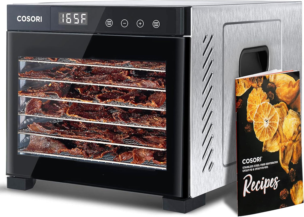 COSORI Food Dehydrator for Jerky, Large Drying Space with 6.48ft², 600W Dehydrator Machine, 6 Stainless Steel Trays, 48H Timer, 165°F Temperature Control, Yogurt Maker, for Herbs, Meat, Fruit