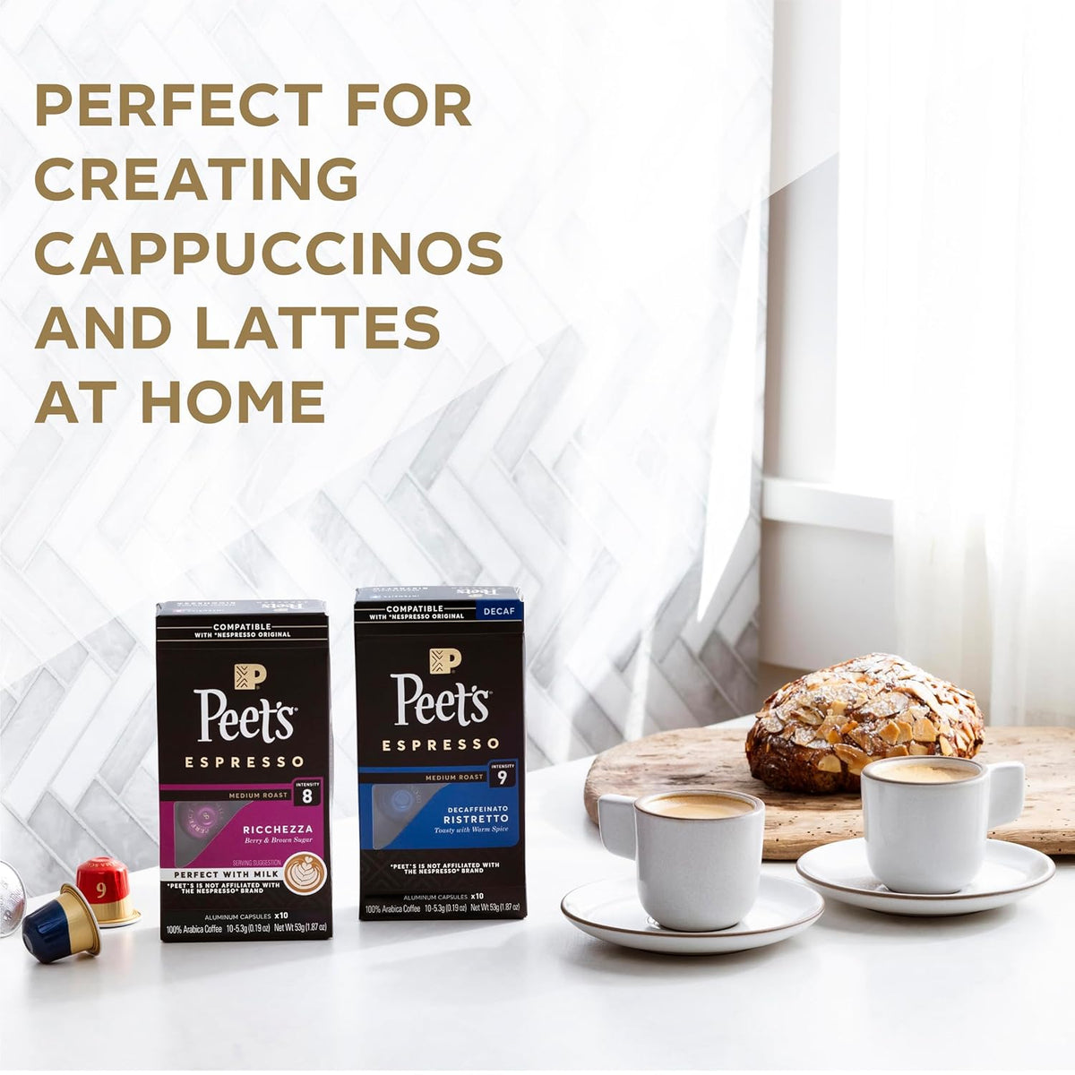 Peet's Coffee, Medium Roast Espresso Capsules, Compatible with Nespresso Original Machine - Ricchezza Intensity 8, 50 Count (5 Boxes of 10 Espresso Capsules)