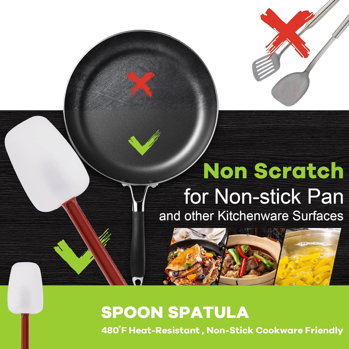 Commercial Spoonula Rubber Spatula Set, High Heat Spatula Spoon 16 Inches, Commercial Spatula for Cooking, Rubber Spatula Set Resistant to 500℉ (1 Scrapers+1 Spoonula 16"/L)
