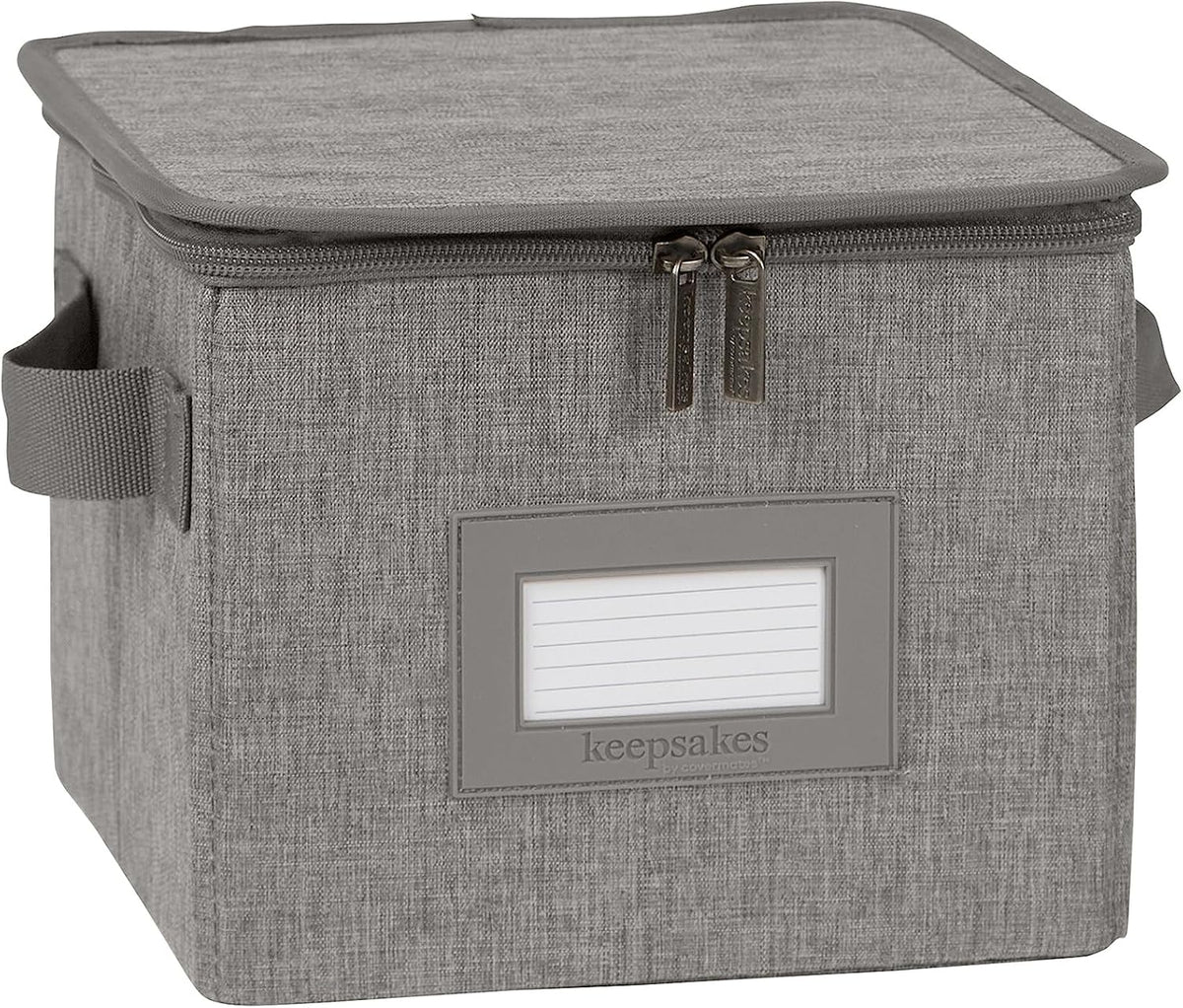 Covermates Keepsakes Dish Storage Box - Stackable, Reinforced Handles, China Storage, Grey Heather