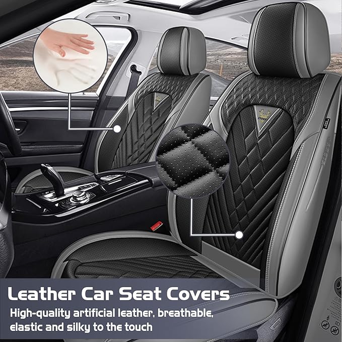Truck Seat Covers for Ford Bronco 2021-2026, Waterproof Premium Leather Full Coverage Car Seat Cover, Muscle Sport Style Auto Interior Seat Cover Sets (Full Set/Gray Black)