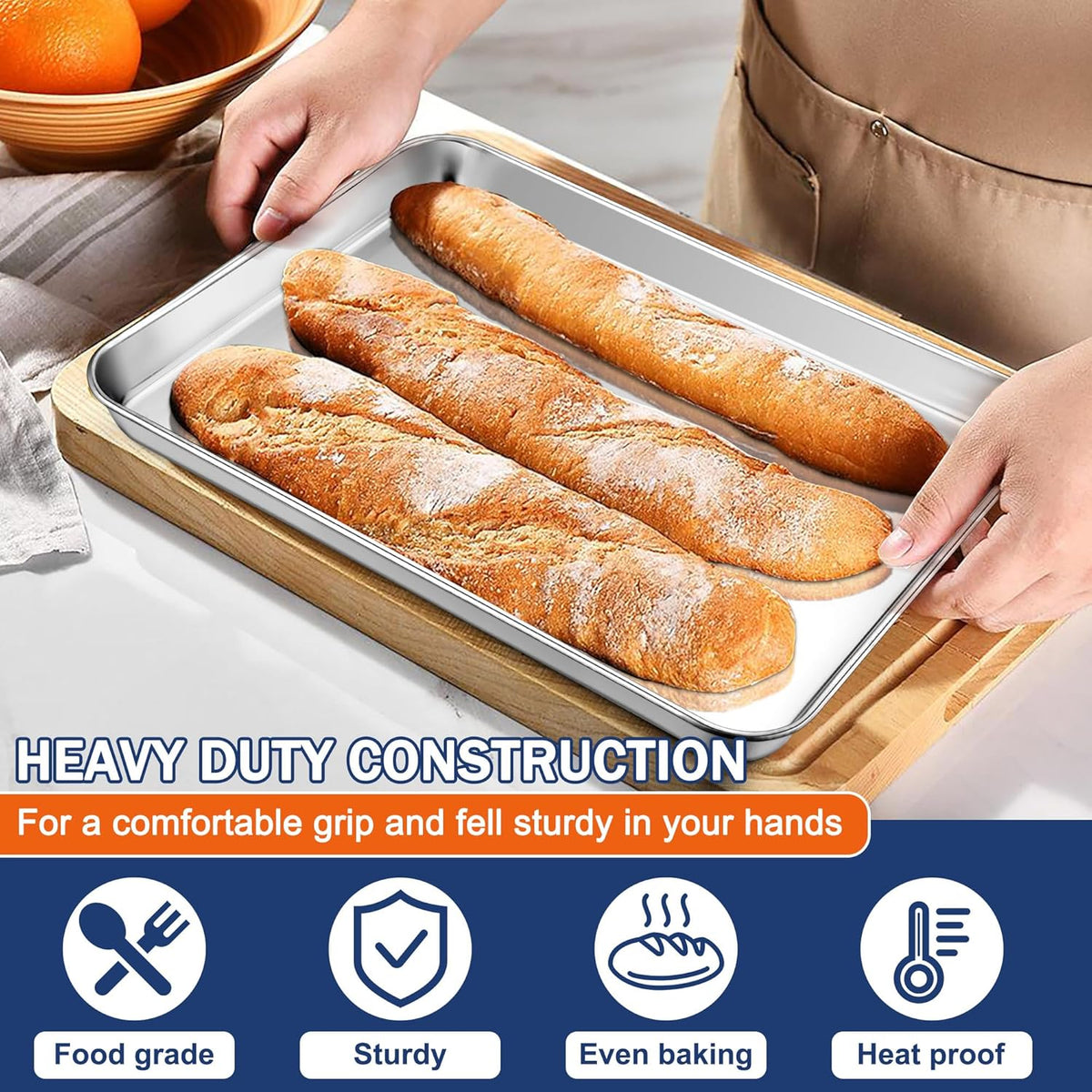 P&P CHEF 12.5 Inch Baking Cookie Sheet, Oven Pan Tray Stainless Steel Sheet Pan for Kitchen, Oven Bakeware for Multi Uses, Shiny Look & Dishwasher Safe, Healthy & Heavy Duty, 1Pc
