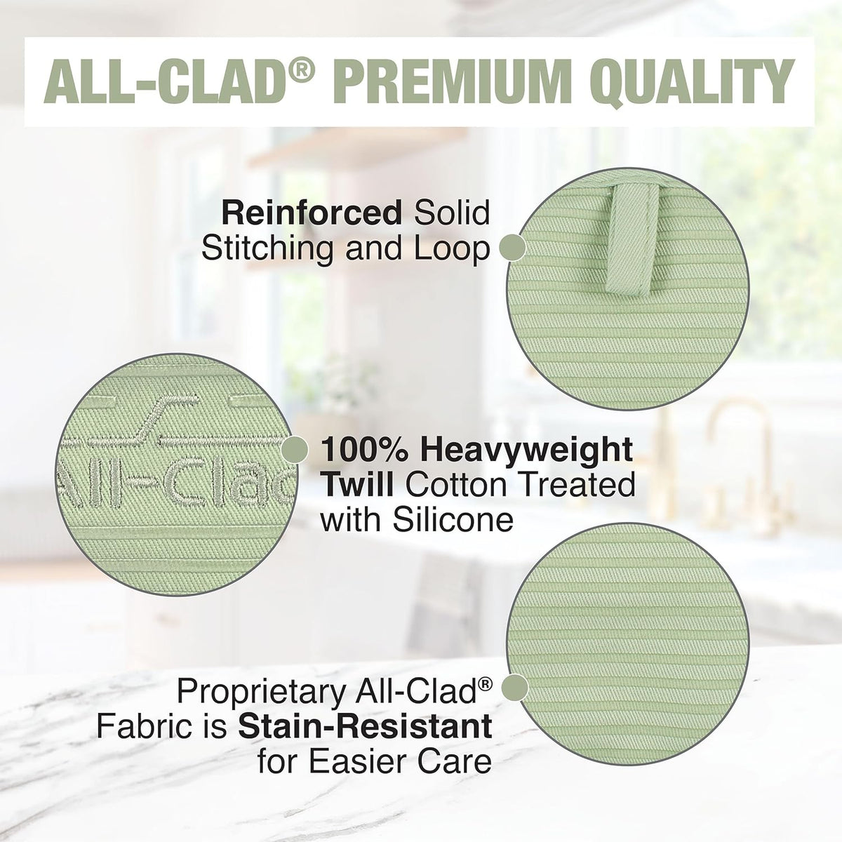 All-Clad Premium Pot Holder & Heating Pad, (2-Pack) Heat Resistant to 500 Degrees, 100% Cotton 10"x6.25" for Kitchen and Barbeque, Fennel