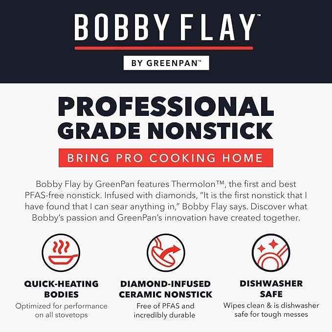 GreenPan x Bobby Flay 13 Piece Nonstick Cookware Pots and Pans Set, PFAS-Free Diamond Ceramic, Induction Suitable, Easy Clean Dishwasher & Oven Safe, Stay-Cool Silicone Handles, Glass Lids, Navy Blue