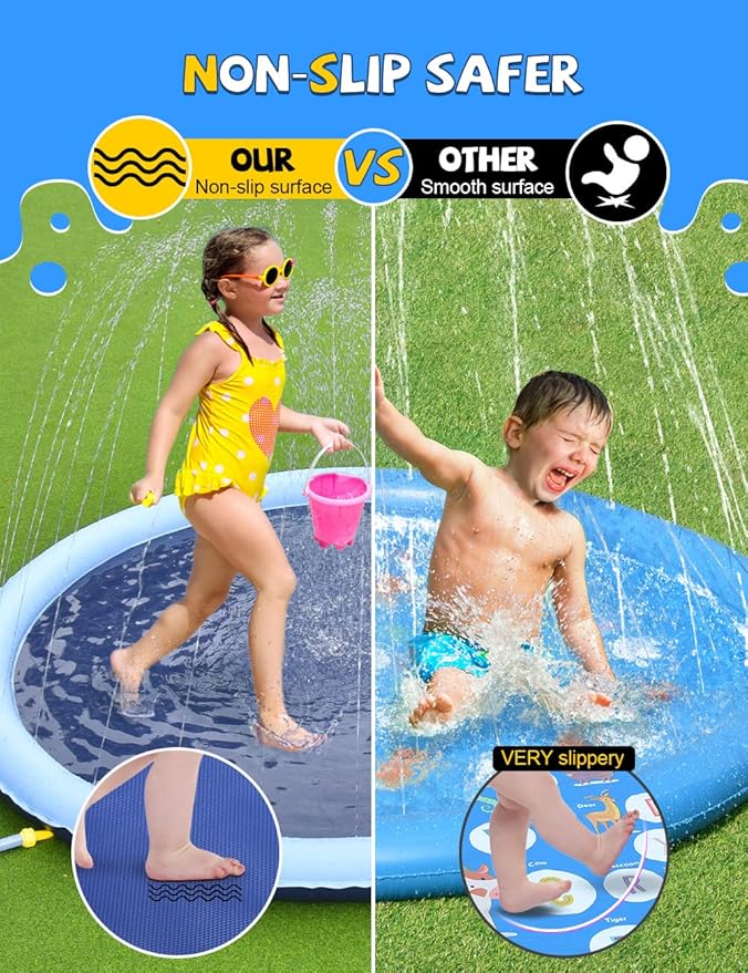 VISTOP Non-Slip Splash Pad for Kids and Dog, Thicken Sprinkler Pool Summer Outdoor Water Toys - Fun Backyard Fountain Play Mat for Baby Girls Boys Children or Pet Dog (97 inch, Red&Yellow&Green&Blue)