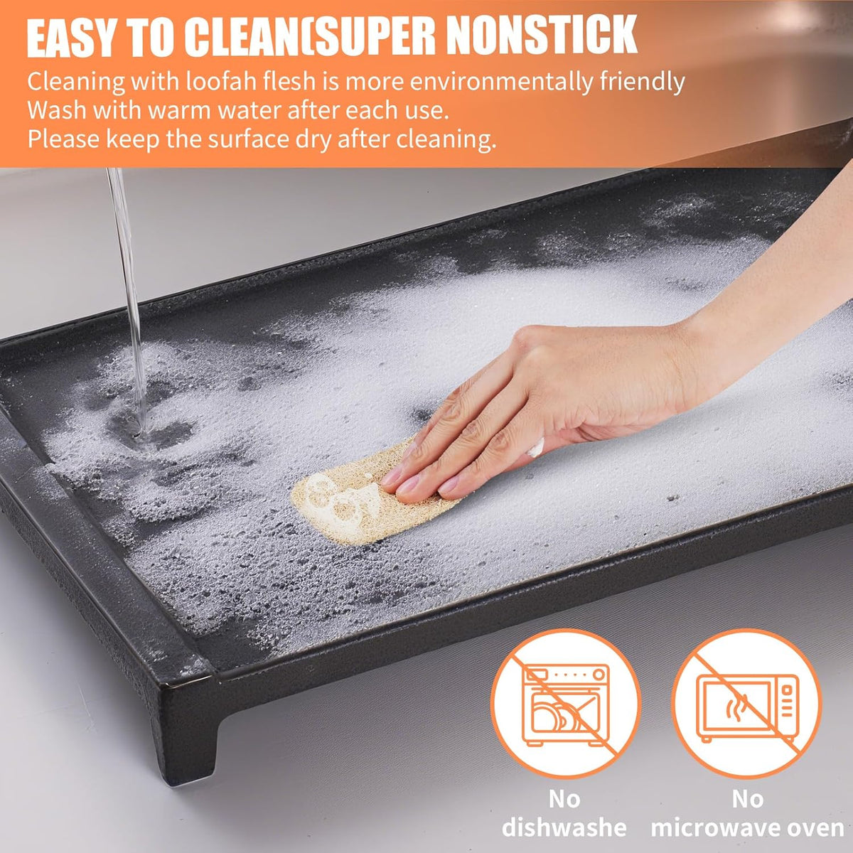Upgraded Cast Iron WB31X24738 Griddle Replacement for GE Stove – Center Griddle Pan WB31X24998, 19.5"x9.5" Cooktop Griddle Plate, 2pcs Luffa Sponge, Nonstick Flat Top