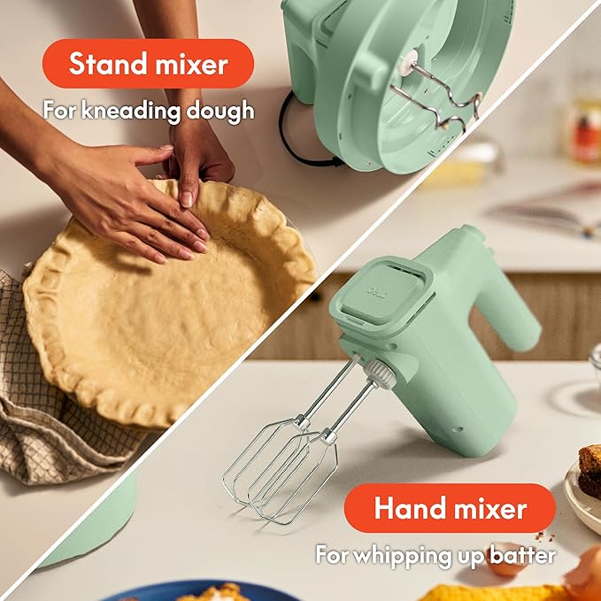 bella 3.5 Qt Hand & Stand Mixer, 2 in 1 Electric Mixer with Bowl, Dough Hook, Whisk & Egg Beater, Multifunctional Handheld Mixer for Baking, 200 Watt, Seaglass