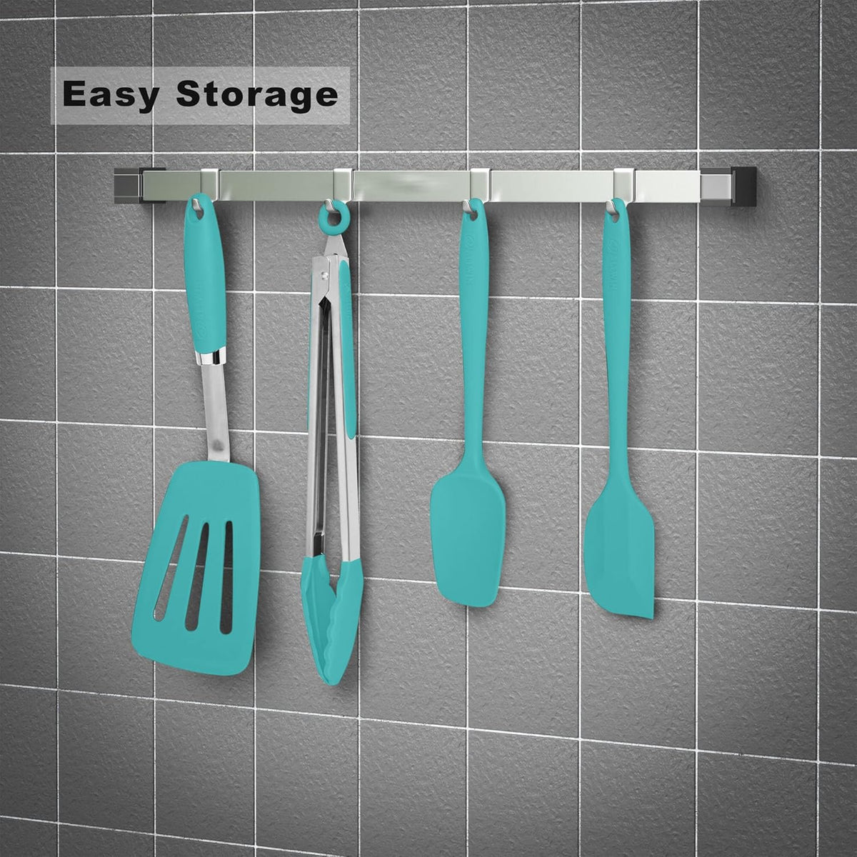Silicone Spatulas Set Turners Tongs Cooking Utensils Set High Heat Resistant Kitchen Scraper Spatulas for Cooking Mixing Baking BPA Free Dishwasher Safe, Aqua Sky