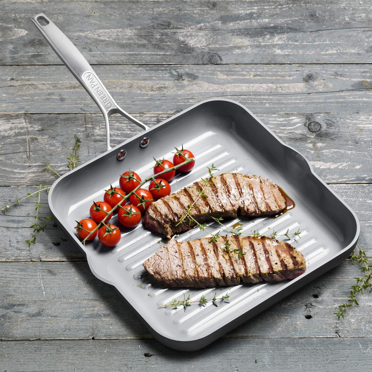 GreenPan Paris Pro Hard Anodized Healthy Ceramic Nonstick, 11" Square Grill Pan, PFAS-Free, Dishwasher Safe, Grey