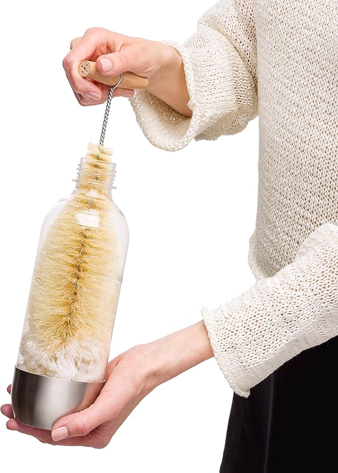 Redecker Tampico Fiber and Wool Soda Stream Bottle Brush with Beechwood Handle, Unique Teardrop Shape Easily Cleans Bottles, Jars and Specialty Glassware, 12-inches, Made in Germany