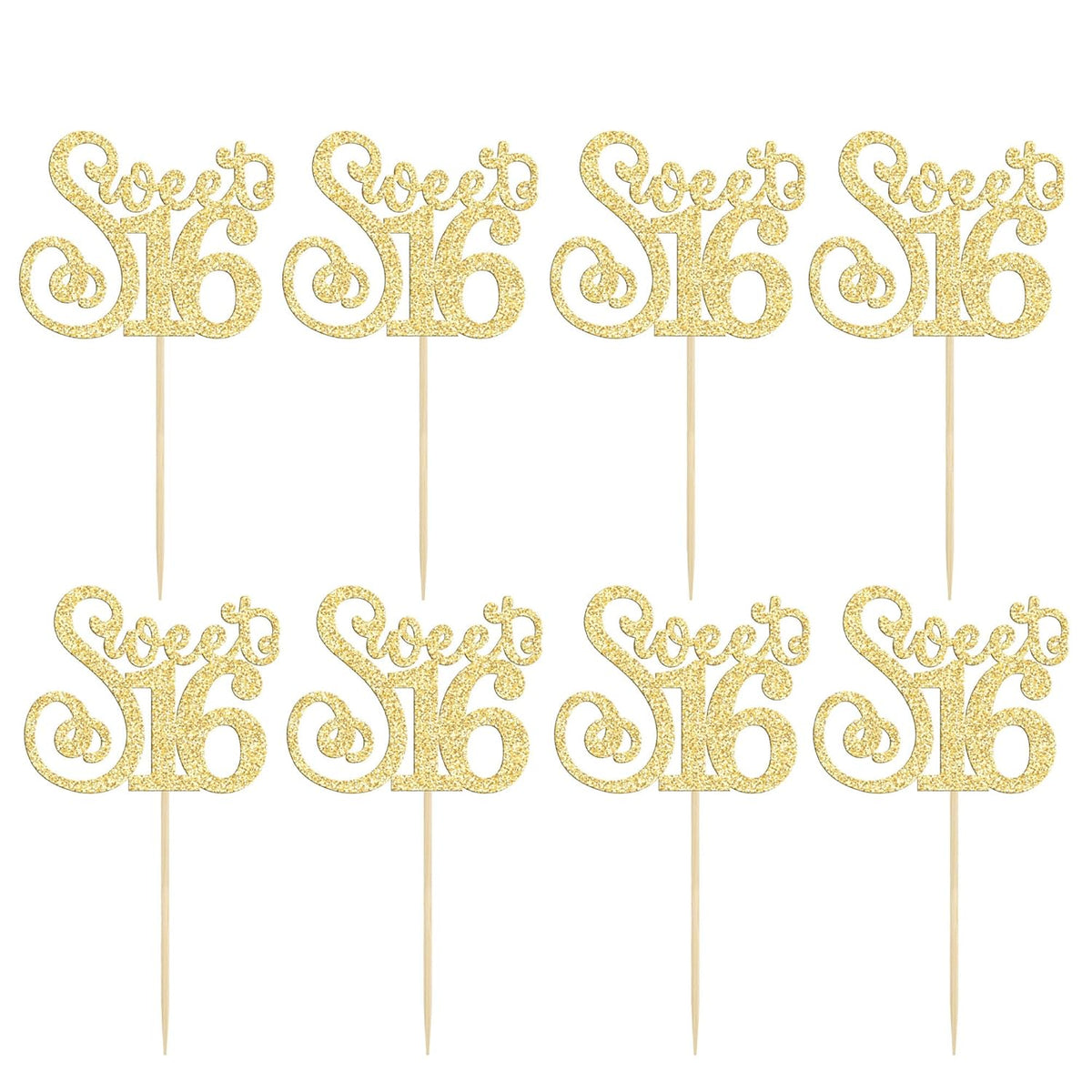 Gyufise 24 Pack Happy Sweet 16 Cupcake Toppers Glitter Sixteen 16th Birthday Cupcake Picks Cheers to 16 Years Old Cupcake Decorations for 16th Birthday Anniversary Party Cake Decorations Supplies Gold