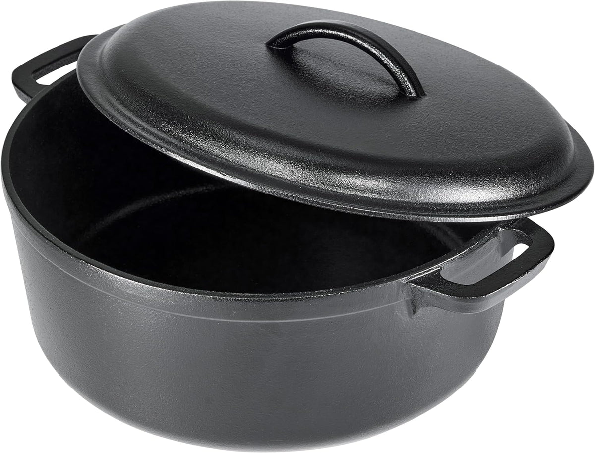 Amazon Basics Round Pre-Seasoned Cast Iron Dutch Oven Pot with Lid and Dual Handles, Heavy-Duty & Large, 7-Quart, Black