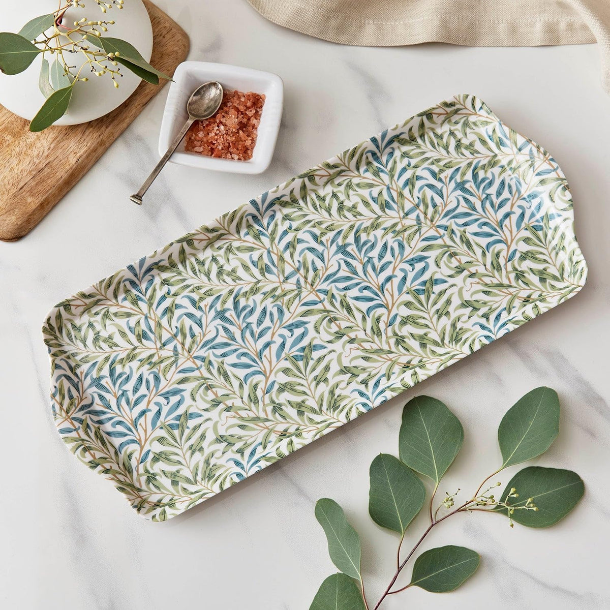 Pimpernel Morris & Co Willow Bough Sandwich Tray - Soft Sage Melamine Serving Tray for Tea Time, Light Snacks, TV Lunches - Easy-Clean Surface & Dishwasher Safe - 15 x 6 Inch, Ideal Housewarming Gift