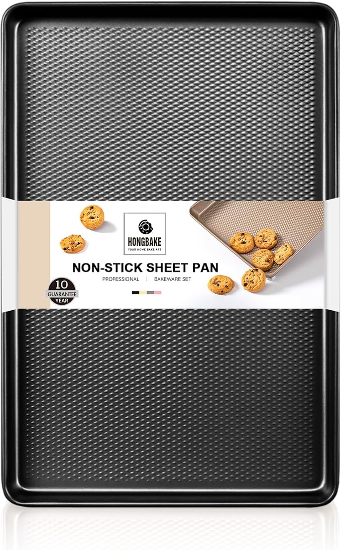 HONGBAKE Jelly Roll Pan 15x10, Cookie Sheets for Baking with Diamond Texture, Baking Sheets Non Stick, Non Toxic Oven Trays for Cooking, Heavy Duty 57% Thicker Carbon Steel, Dark Gray